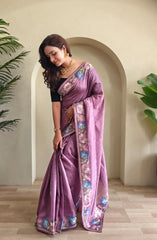 Tussar Silk Embroidery Floral Pattern Saree