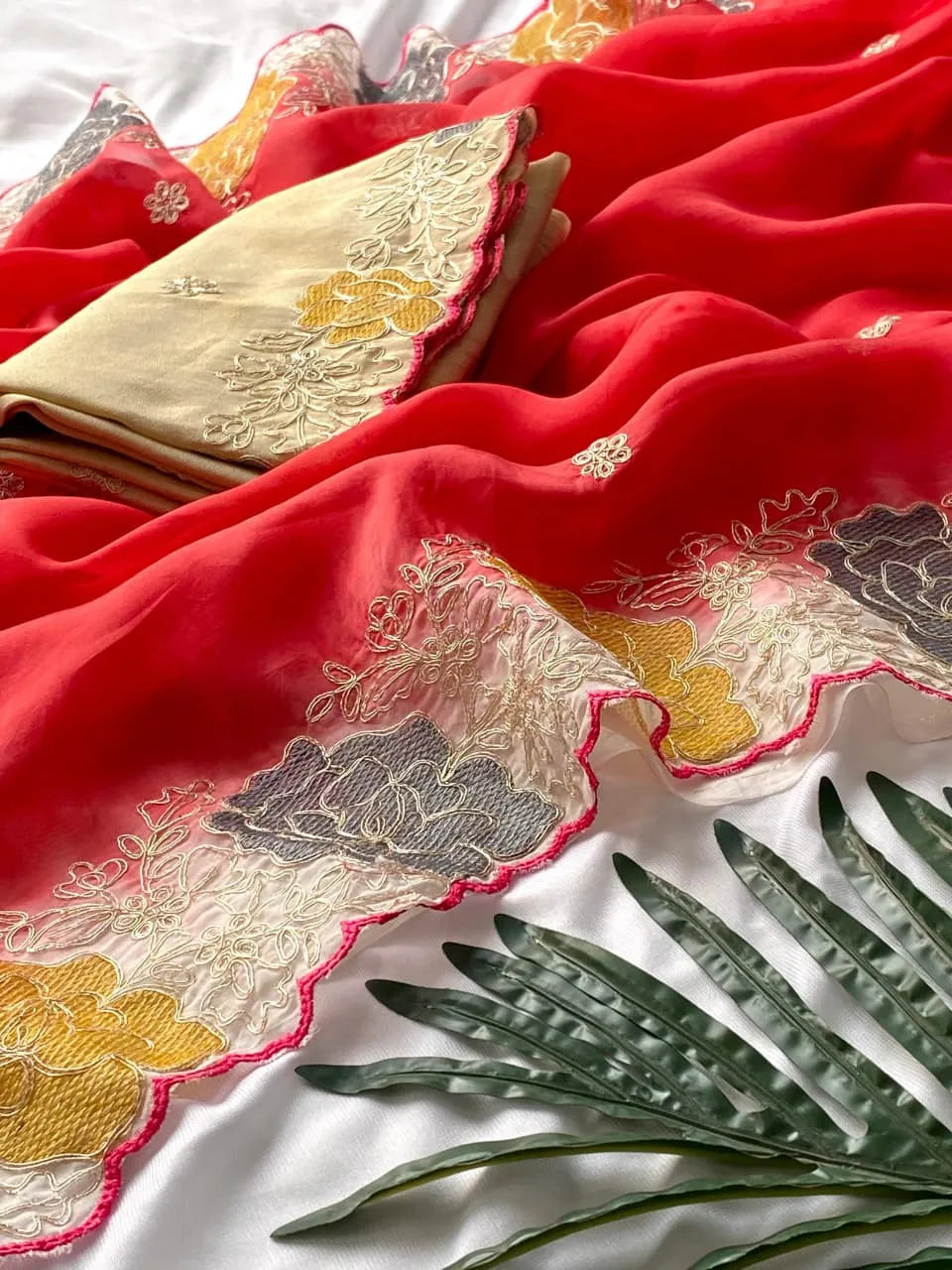 Pure Organza Red Spray Concept Saree