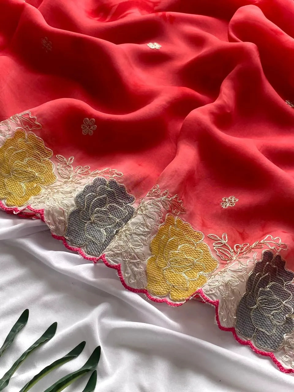 Pure Organza Red Spray Concept Saree