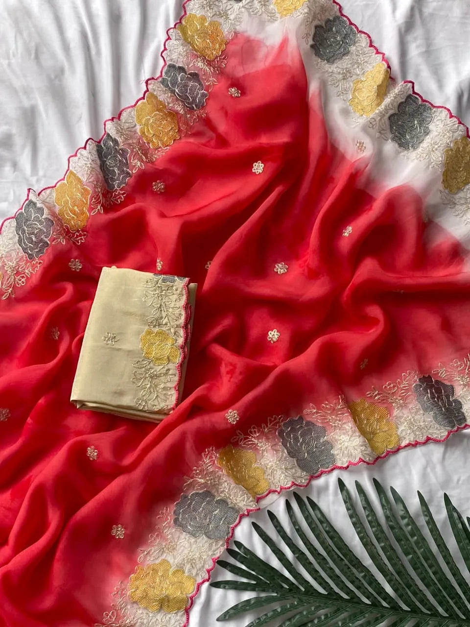 Pure Organza Red Spray Concept Saree