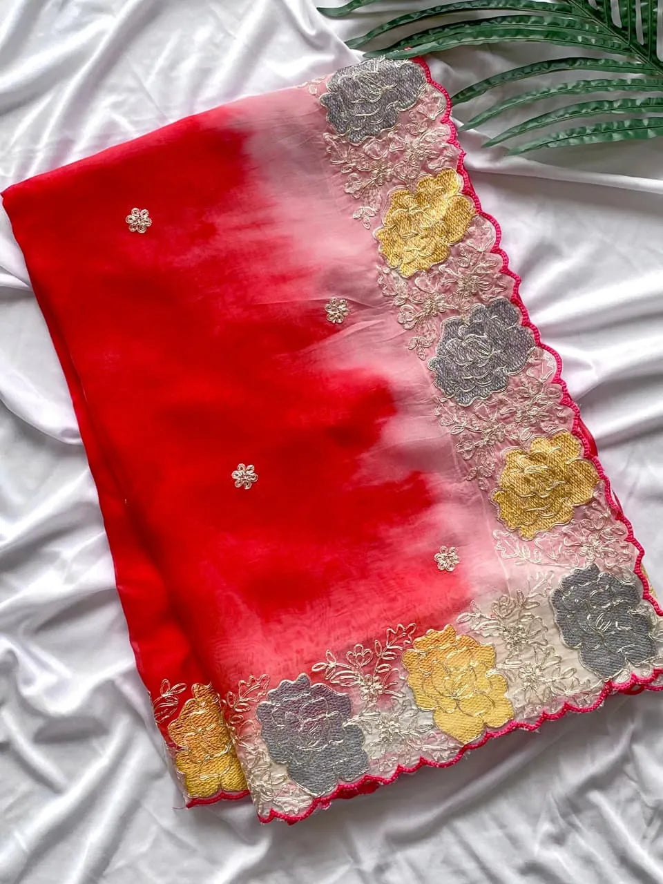 Pure Organza Red Spray Concept Saree