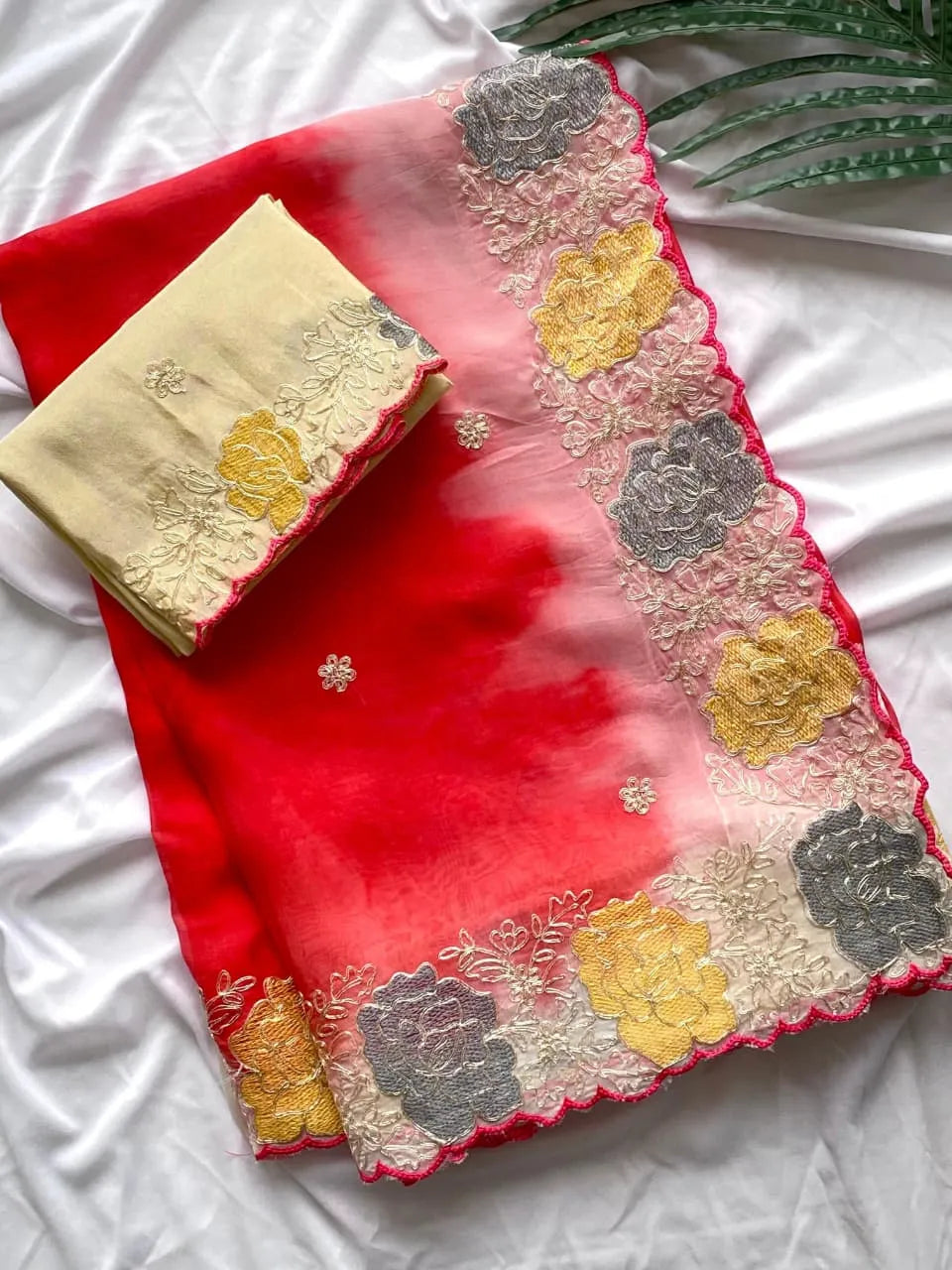 Pure Organza Red Spray Concept Saree