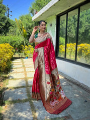 Maharashtrian 3D Pichwai Soft Silk Paithani Saree