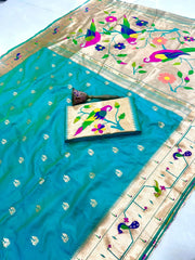Pure Kanchipuram Paithani Silk Parrot Design Saree