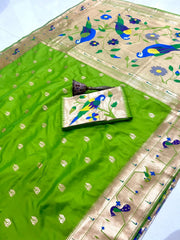 Pure Kanchipuram Paithani Silk Parrot Design Saree