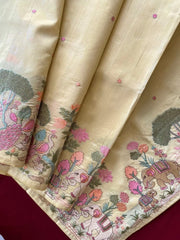 Pure Loom Tussar Silk Embroidery Work Saree