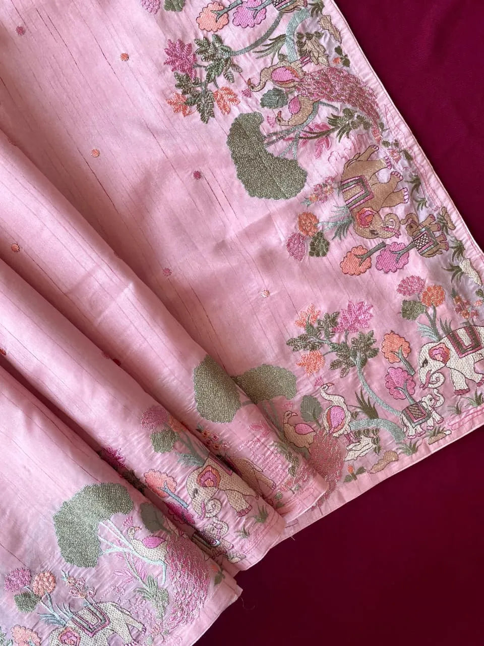 Pure Loom Tussar Silk Embroidery Work Saree