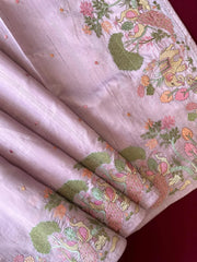 Pure Loom Tussar Silk Embroidery Work Saree