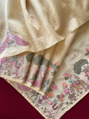 Pure Loom Tussar Silk Embroidery Work Saree