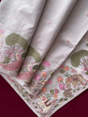 Pure Loom Tussar Silk Embroidery Work Saree