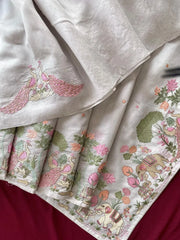 Pure Loom Tussar Silk Embroidery Work Saree