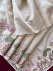 Pure Loom Tussar Silk Embroidery Work Saree