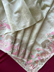 Pure Loom Tussar Silk Embroidery Work Saree