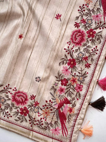 Handloom-Inspired Tussar Silk Embroidery Saree