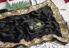Pure Soft Chiffon Kashmiri Thread Embroidered Saree