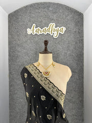 Banarasi Jaal Embroidery Sequence Work Sarees (Unstiched Blouse)