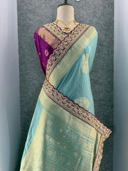 Banarasi Jaal Embroidery Sequence Work Sarees (Unstiched Blouse)