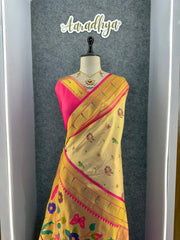 Traditional Tissue Silk Floral Folk Pallu Paithani Saree