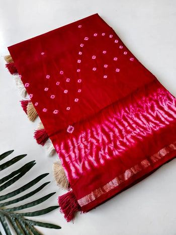 Pure Cotton Hand Dyed Bandhej Sibori Saree