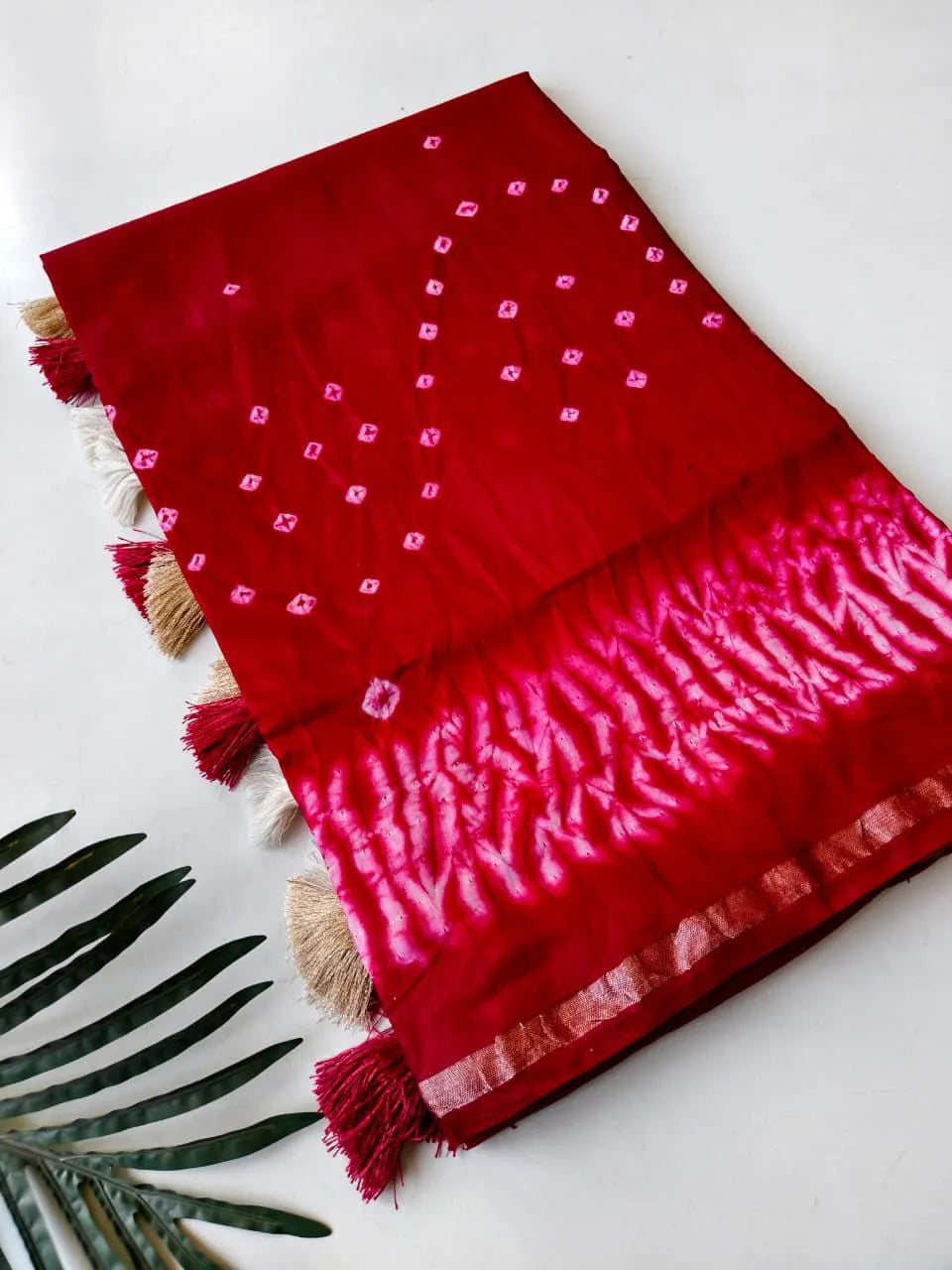 Pure Cotton Hand Dyed Bandhej Sibori Saree