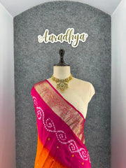 Pure Viscose Dola Silk Tye & Dye Bandhani Saree