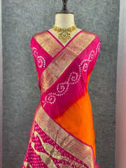 Pure Viscose Dola Silk Tye & Dye Bandhani Saree