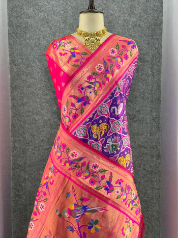 Designer Paithani Patola Sparrow Saree in Banarasi Soft Silk