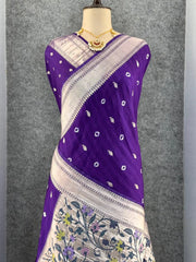 Viscose Raw Silk Bandhej Printed Paithani Saree