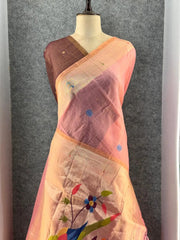 Pure Muga Cotton Parrot Paithani Saree