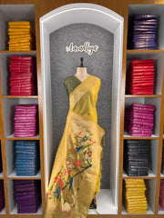 Pure Muga Cotton Parrot Paithani Saree