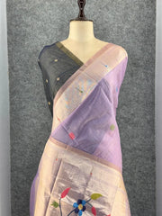 Pure Muga Cotton Parrot Paithani Saree