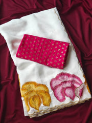 Pure Crush Hand painted Panel Designer Saree