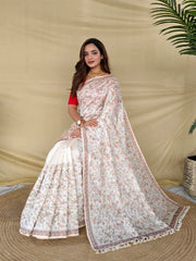 Pure Loom Tussar Designer Embroidery Saree