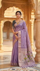 Pure Muga Cotton Lotus Paithani Saree