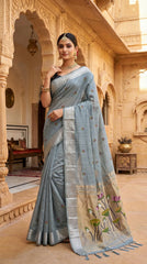 Pure Muga Cotton Lotus Paithani Saree