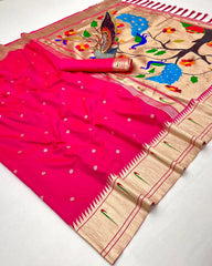 Soft Paithani Silk Meenakari Peacock Pallu Saree