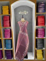 Pure Tussar Silk Saree – Floral & Bird Embroidery