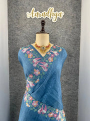 Pure Tussar Silk Saree – Floral & Bird Embroidery