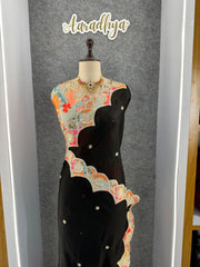 Pure Satin Georgette Appliqué Cutwork Border Saree