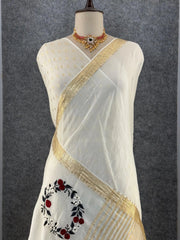 Viscose Georgette Embroidery Crown Thread Work Saree