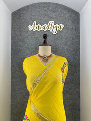 Viscose Georgette Embroidery Crown Thread Work Saree