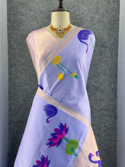 Most Trending Swan Lotus Khadi Raw SIlk Paithani Saree