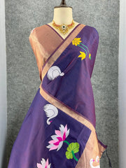 Most Trending Swan Lotus Khadi Raw SIlk Paithani Saree