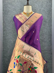 Kanchivaram Paithani Silk Big Parrot Zari Border Saree