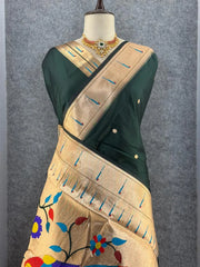 Kanchivaram Paithani Silk Big Parrot Zari Border Saree