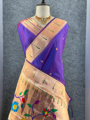 Kanchivaram Paithani Silk Big Parrot Zari Border Saree