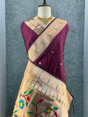 Kanchivaram Paithani Silk Big Parrot Zari Border Saree