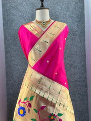 Kanchivaram Paithani Silk Big Parrot Zari Border Saree