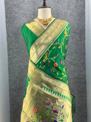 Parrot & Floral Weaving Paithani Soft Silk Saree