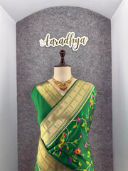 Parrot & Floral Weaving Paithani Soft Silk Saree